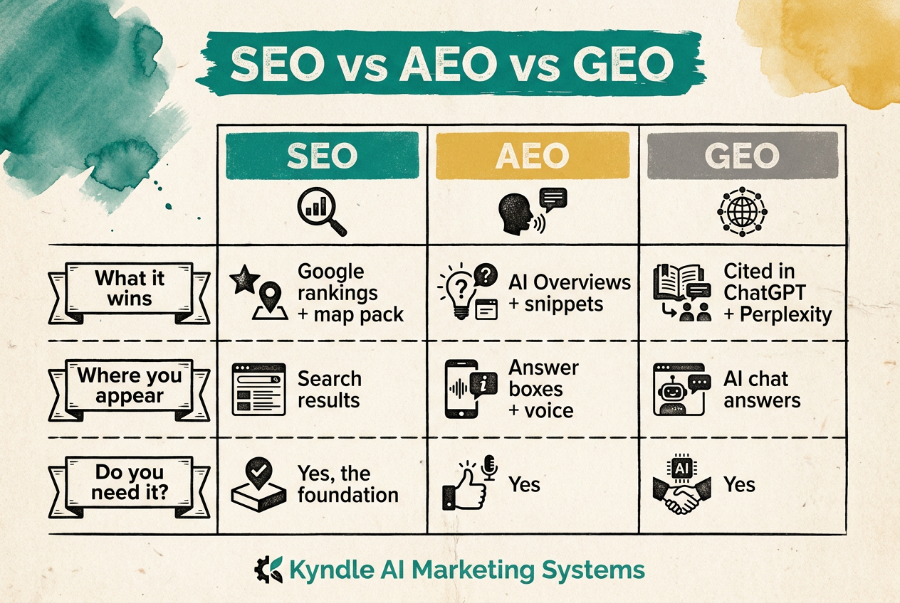 The two-layer model of modern local search: traditional SEO plus answer engine optimization and generative engine optimization